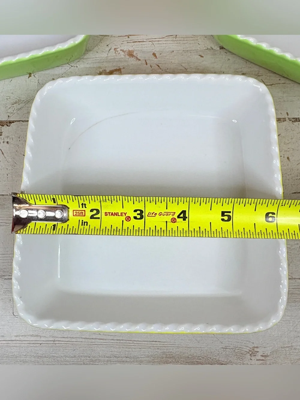 Lot Of 3 Vintage Valentina Yellow Green Scalloped Edge Stoneware Baking Dish